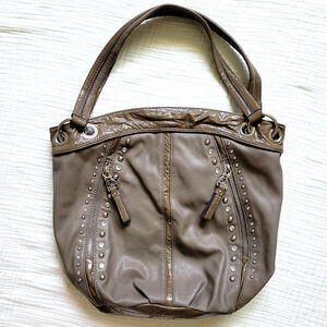 Kathy Van Zeeland Brown Shoulder Bag Purse Chunky Silver Rhinestone McBling Y2K